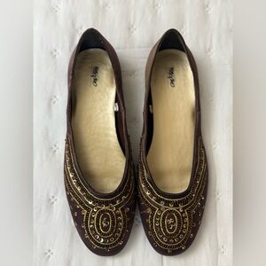 Mossimo Brown Embroidered Sequined Ballet Flats Bohemian Y2K Vintage Size 7.5